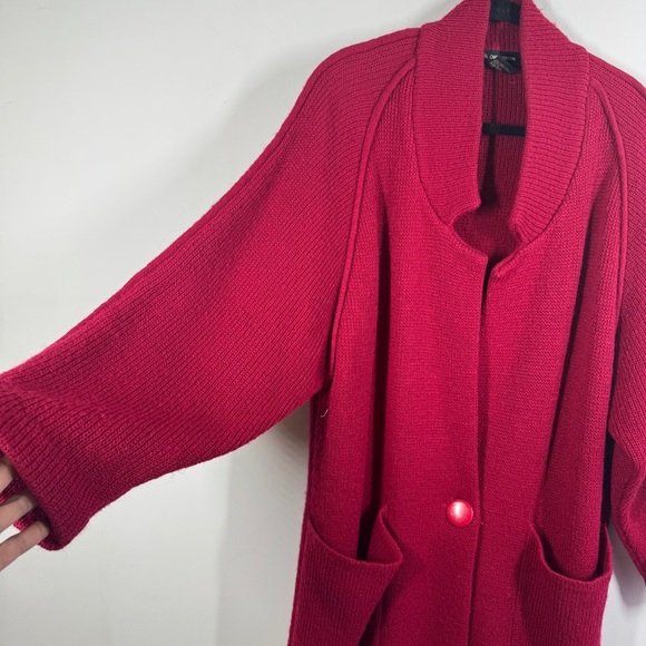Vintage Elegant Pinkish Red Wool Mohair Blend Long Maxi Cardigan Oversized Coat - Picture 6 of 15